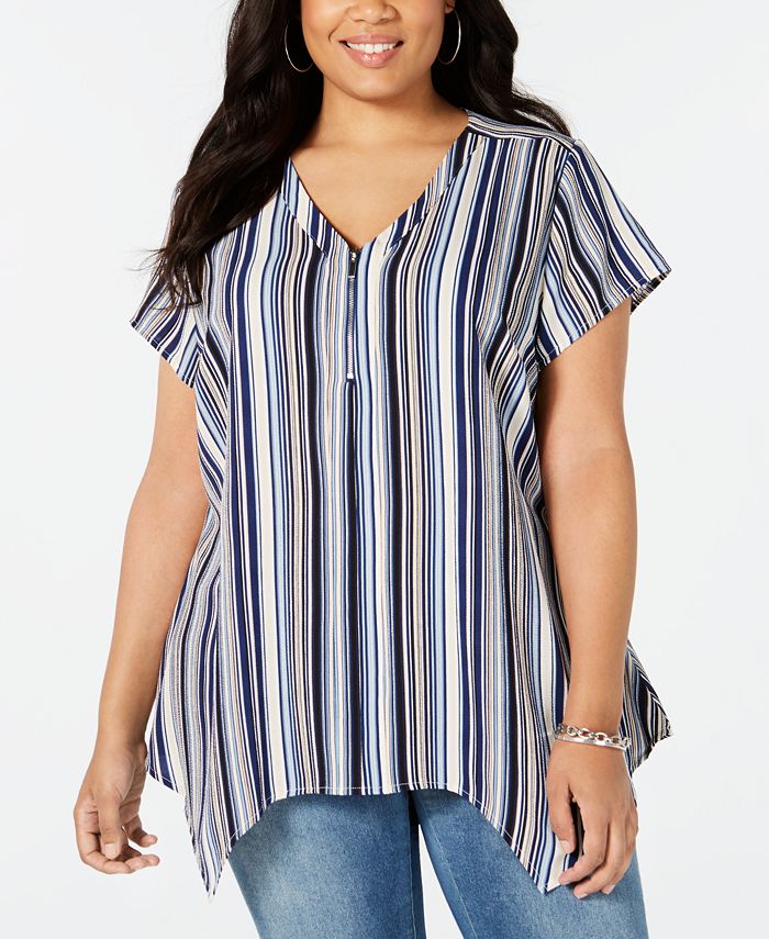 NY Collection Plus Size Striped ZipFront Top Macy's