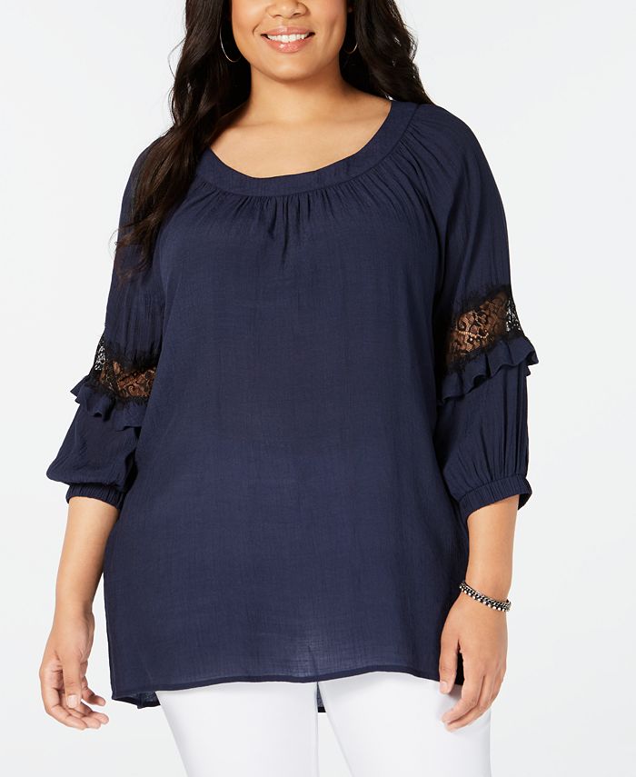 NY Collection Plus Size Statement-Sleeve Top - Macy's
