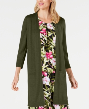 Kasper Long Open-Front Cardigan