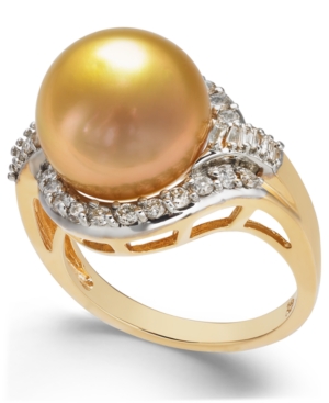 image of Cultured Golden South Sea Pearl (12mm) and Diamond (5/8 ct. t.w.) Ring in 14k Gold