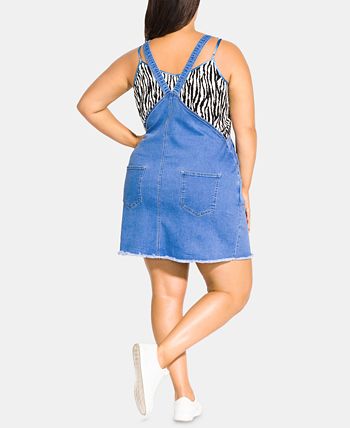 Plus size discount denim pinafore dress