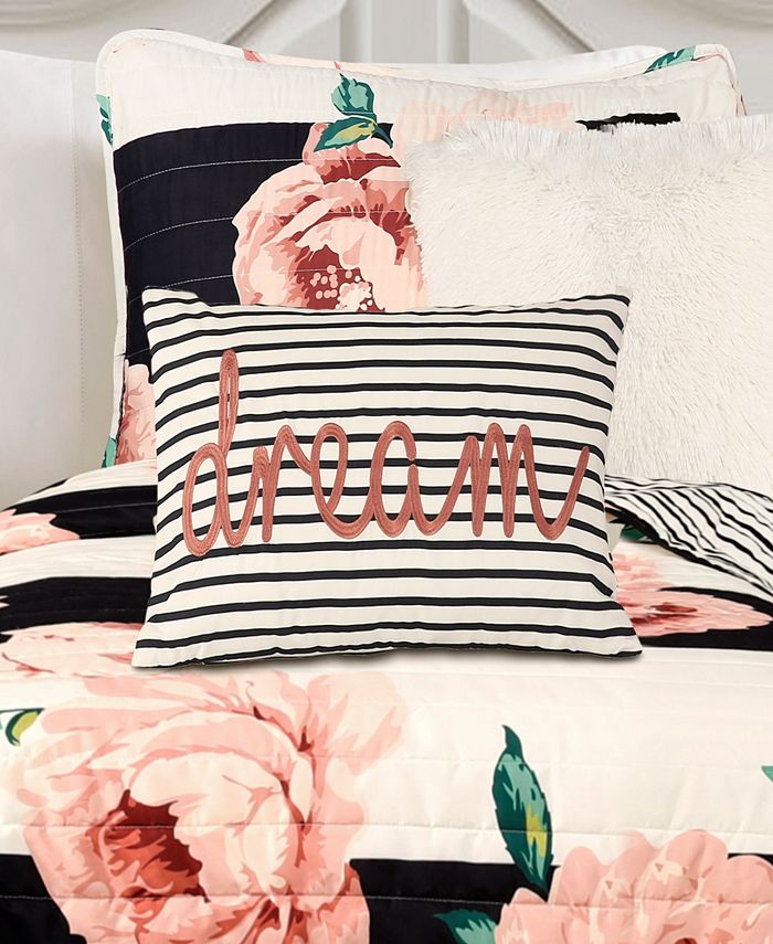Lush Decor Amara Set Copripiumino 5 Pezzi Floreale, Rosa Polverosa E Nero, Design A Rose Acquerellate, Taglia Full/Queen, Ideale Per Camera Da Letto - 2