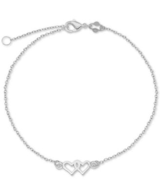Giani Bernini Double-Heart Chain Ankle Bracelet in Sterling Silver - Macy's