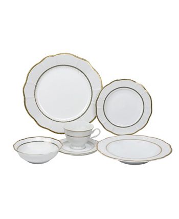 Lorren Home Trends - 24 Piece Wavy Fine China Lattice/Silver Dinnerware  (Service for 4)