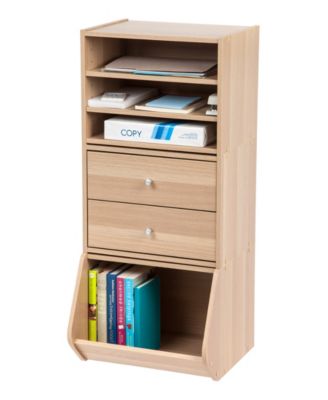 USA TACHI Modular Wood Stacking Storage Box with Shelf, Light Brown