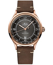 Men's Swiss Automatic Multifort Patrimony Pulsometer Brown Leather Strap Watch 40mm