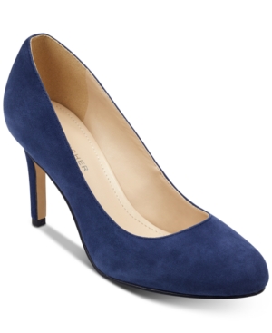 Marc Fisher Chris Round-toe Pumps Women's Shoes In Deep Baltic Blue Suede