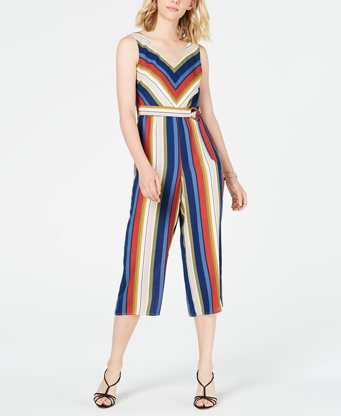 Crystal Doll Juniors' Striped Gaucho Jumpsuit - Macy's