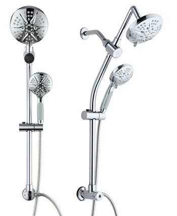 HotelSpa - Spa Station 34" Adjustable Drill-Free Slide Bar with 48-setting Showerhead Combo & Height Extension Arm