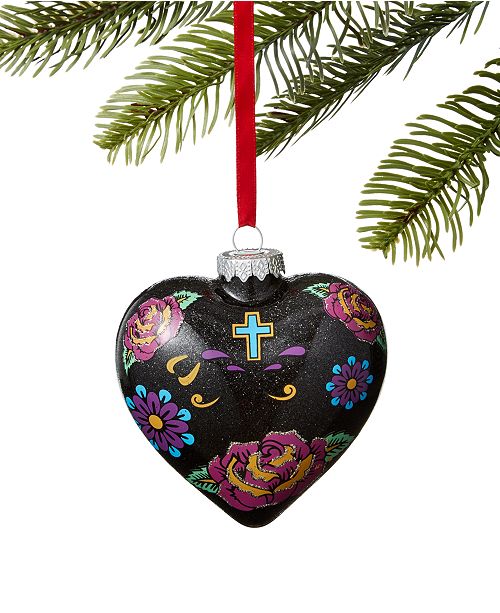 Holiday Lane Day Of The Dead Black Floral Heart Ornament Created