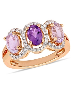 image of Amethyst (1-5/8 ct.t.w.) and Diamond (1/5 ct.t.w.) 3-Stone Halo Ring in 18k Rose Gold over Sterling Silver