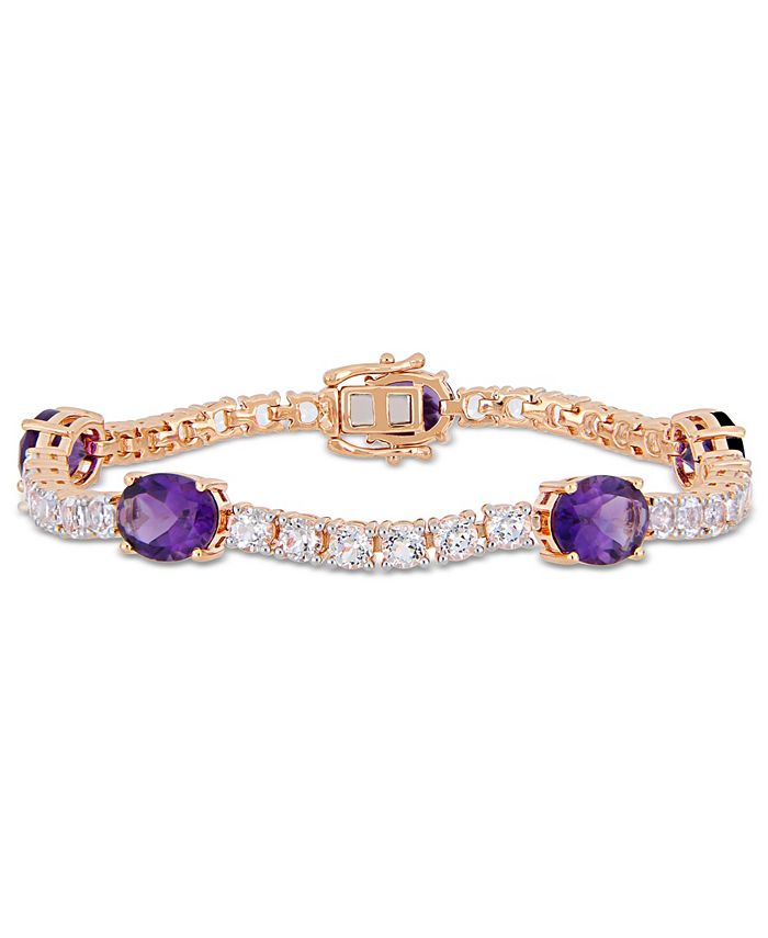 Macy's - Amethyst (12 ct.t.w.) and White Topaz (9 ct. t.w.) Station Link Bracelet in 18k Rose Gold over Sterling Silver