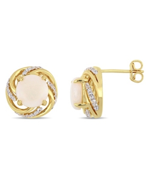 image of Opal (2-1/2 ct. t.w.) and White Topaz (1/4 ct. t.w.) Swirl Halo Stud Earrings in 18k Gold over Sterling Silver