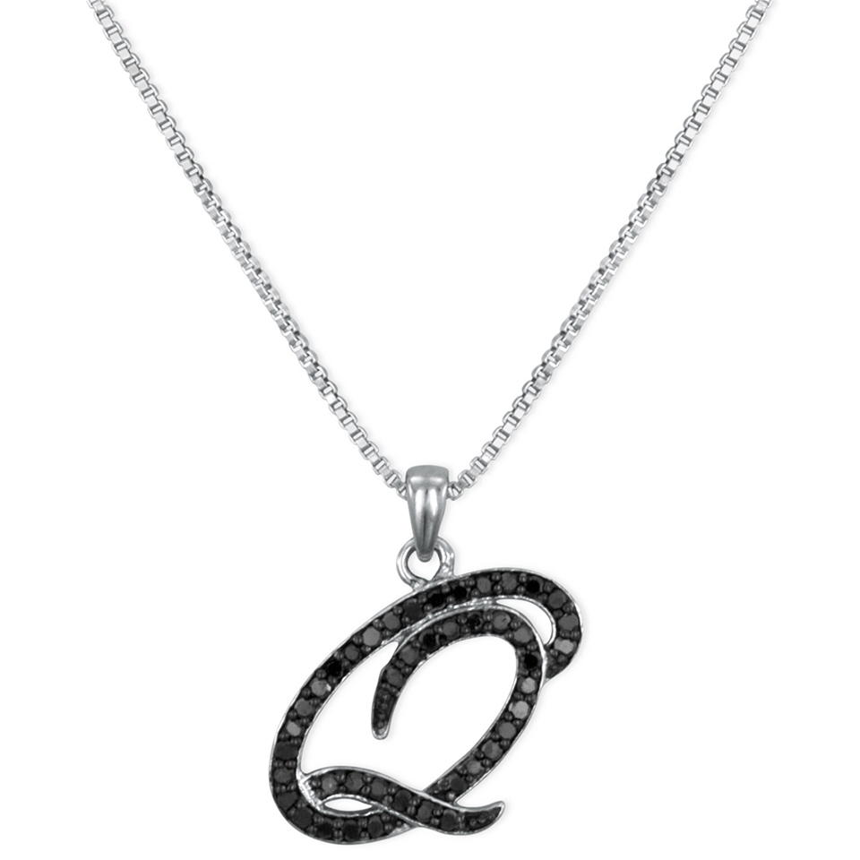 Sterling Silver Necklace, Black Diamond Q Initial Pendant (1/4 ct. t