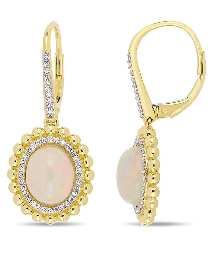 Macy's - Opal (4 ct. t.w.) and Diamond (1/4 ct. t.w.) Halo Earrings in 14k Yellow Gold