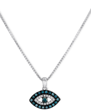 image of Sterling Silver Necklace, Blue Diamond and White Diamond Accent Evil Eye Pendant (1/6 ct. t.w.)