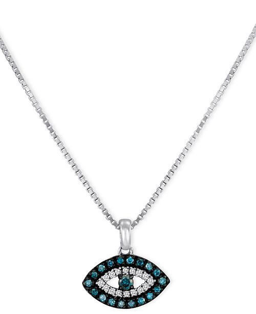 Macy's Sterling Silver Necklace, Blue Diamond and White Diamond Accent