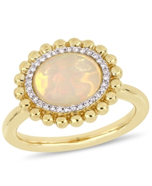 image of Opal (2 ct.t.w.) and Diamond (1/10 ct.t.w.) Halo Ring in 14k Yellow Gold