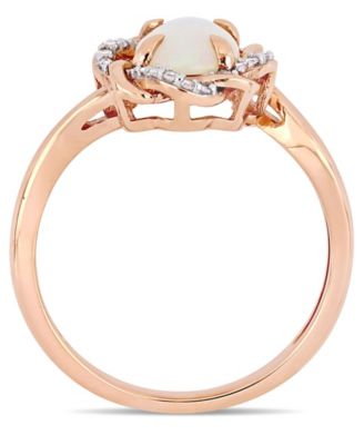 Blue Opal (3/4 ct.t.w.) and Diamond (1/10 ct.t.w.) Interlaced Halo Ring 10k Rose Gold