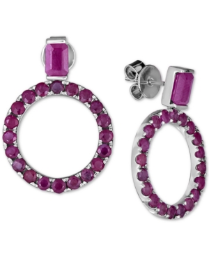image of Sapphire Drop Hoop Earrings (6-1/5 ct. t.w.) in Sterling Silver (Also available in Certified Ruby)