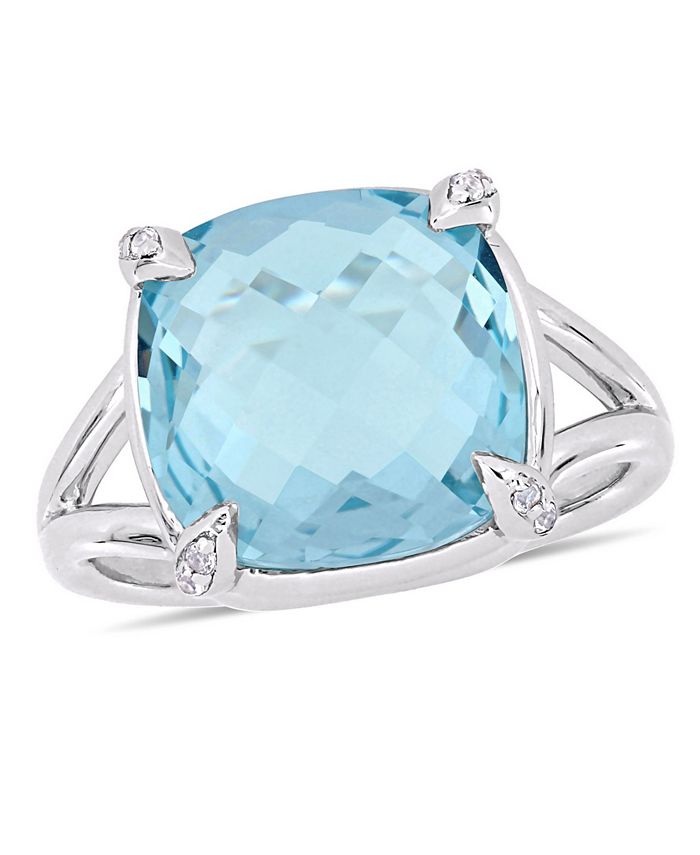 Macy's - Blue Topaz (9 ct.t.w.) and White Topaz (1/20 ct.t.w.) Split Shank Cocktail Ring in Sterling Silver