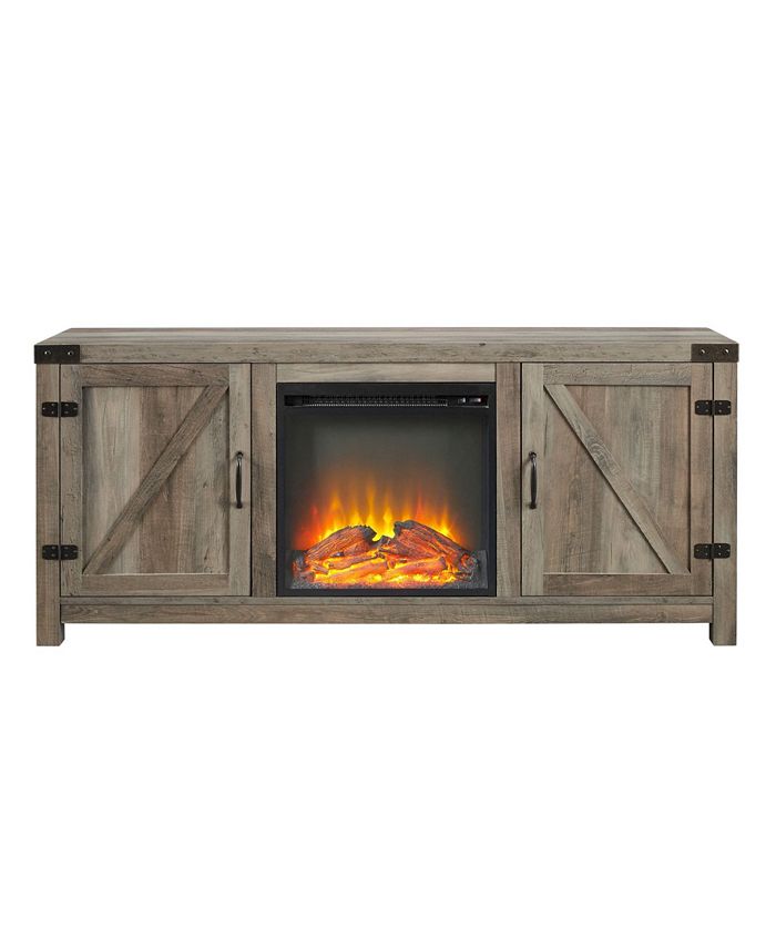 Walker Edison 58" Rustic Farmhouse Barn Door Fireplace TV Stand Storage