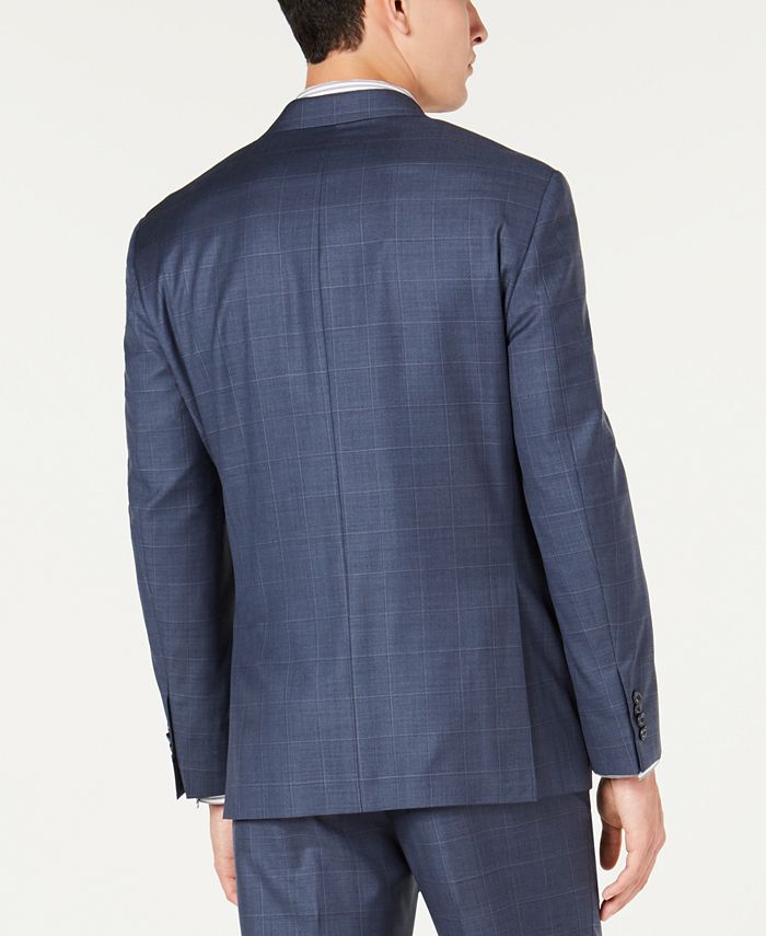 Michael Kors Men's Classic-Fit Airsoft Stretch Blue Windowpane Suit ...