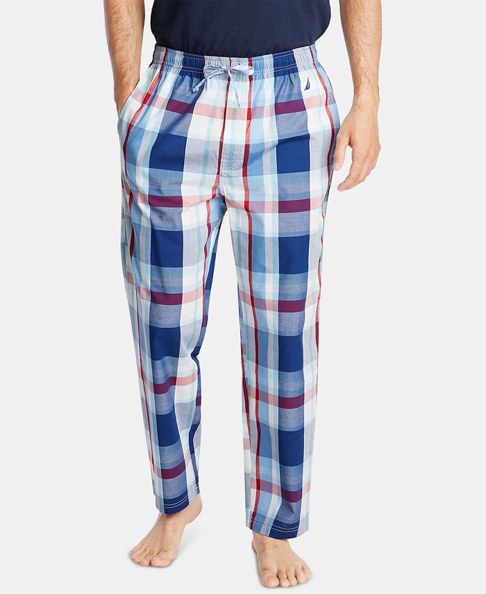 Nautica Mens pull on black/blue plaid pajama pants w/ drawstring, size  Large (L)