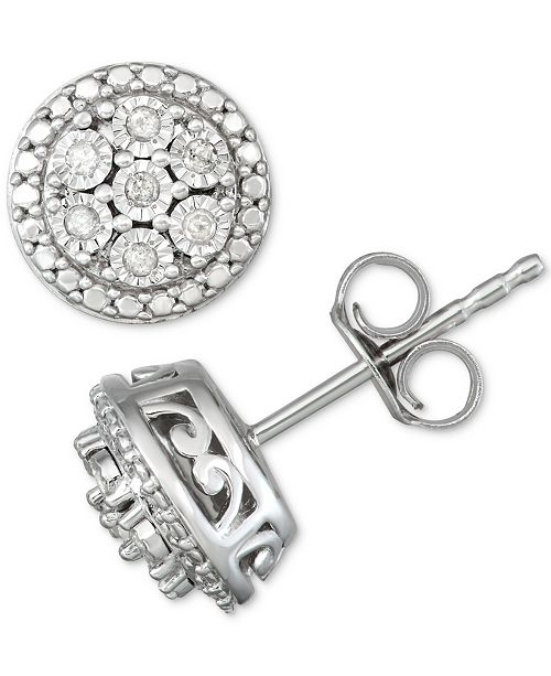 Macy S Diamond Cluster Stud Earrings 1 10 Ct T W In Sterling