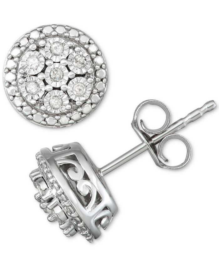 Macy's Diamond Cluster Stud Earrings (1/10 ct. .) in Sterling Silver &  Reviews - Earrings - Jewelry & Watches - Macy's