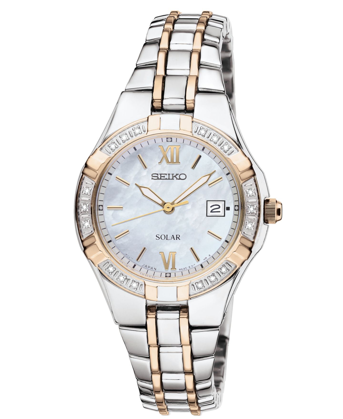 Женские часы Seiko Solar с бриллиантами, браслет из стали, 27 мм — фото 1