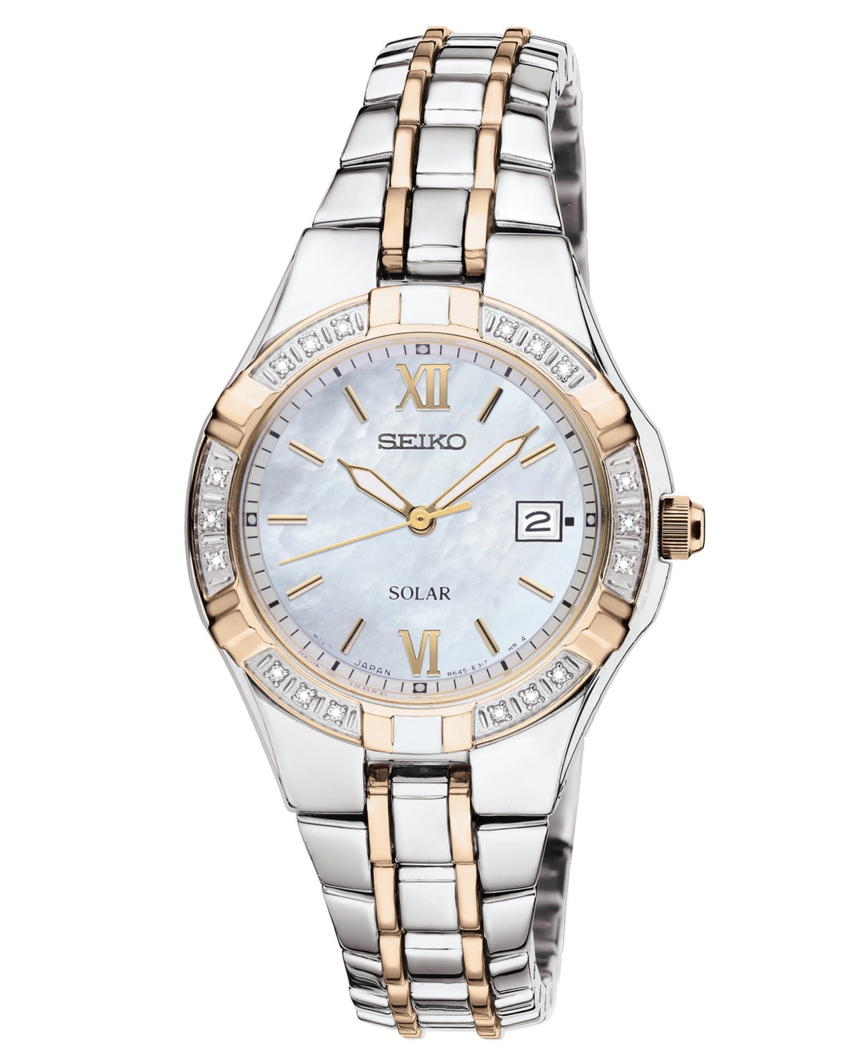 Женские часы Seiko Solar с бриллиантами, браслет из стали, 27 мм — фото 1