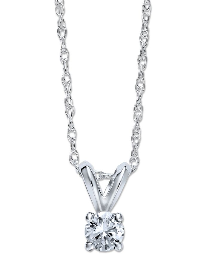 Macy's - Round-Cut Diamond Pendant Necklace in 10k Gold (1/5 ct. t.w.)