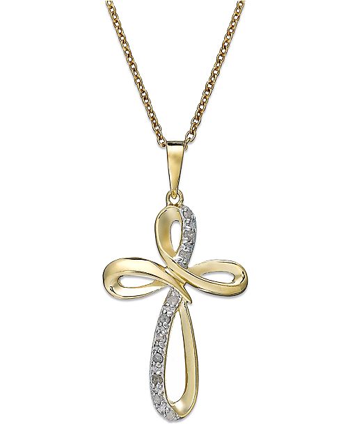 Macy's Diamond Cross Pendant Necklace in 18k Gold over Sterling Silver (1/10 ct. t.w.) & Reviews