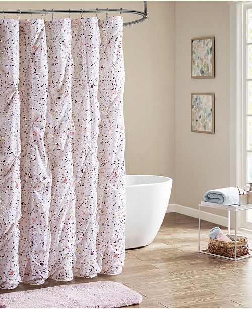 Intelligent Design Abby Pintucked Metallic Printed Shower Curtain
