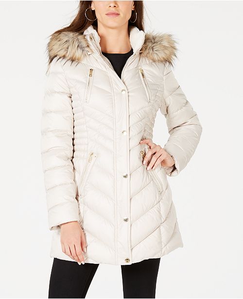 Laundry By Shelli Segal Faux Fur Trim Hooded Puffer Coat Reviews Coats Women Macy S