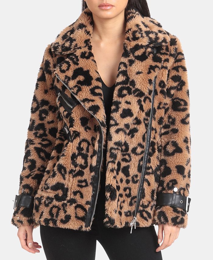 Avec Les Filles Leopard-Print Faux-Fur Moto Jacket - Macy's
