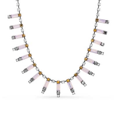 Steve Madden - Women's Multi Color Rhinestone Bar Stations Link Chain Black-Tone Necklace