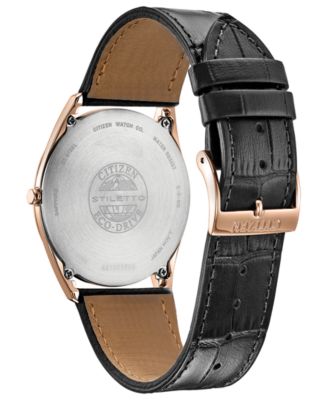 Citizen Eco-Drive Men's Stiletto Black Leather Strap Watch 38mm