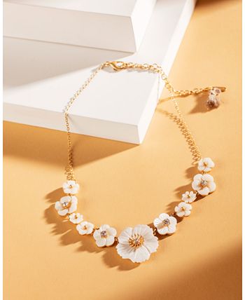 lonna & lilly - Gold-Tone Crystal & Imitation Mother-of-Pearl Flower Statement Necklace, 16" + 3" extender