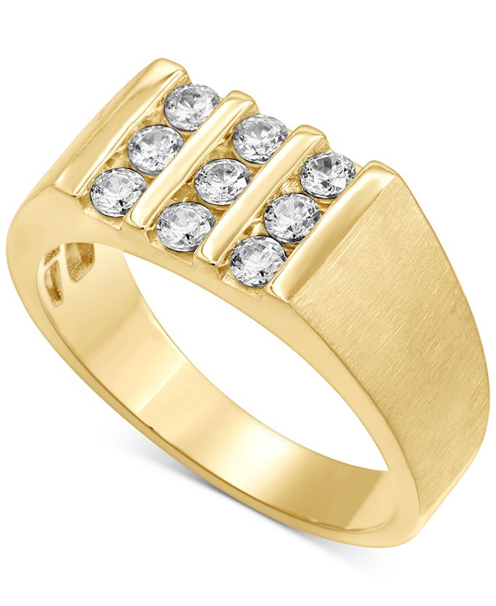 Macy's Men's Diamond Three-Row Ring (3/4 ct. t.w.) in 10k Gold - Macy's