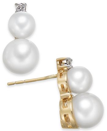 Macy's - Cultured Freshwater Pearl (5mm & 7mm) & Diamond Accent Stud Earrings in 14k Gold