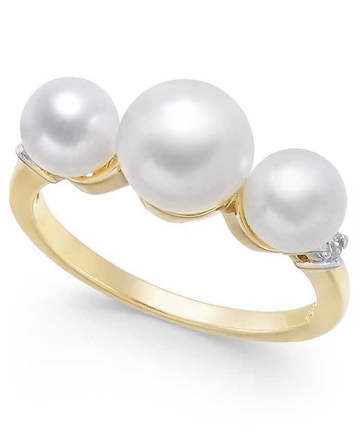 Macy's Cultured Freshwater Pearl (5mm - 7mm) & Diamond Accent Ring in ...