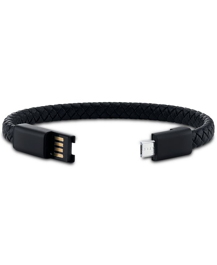 He Rocks Android Charger Bracelet In Black Leather and Stainless Steel