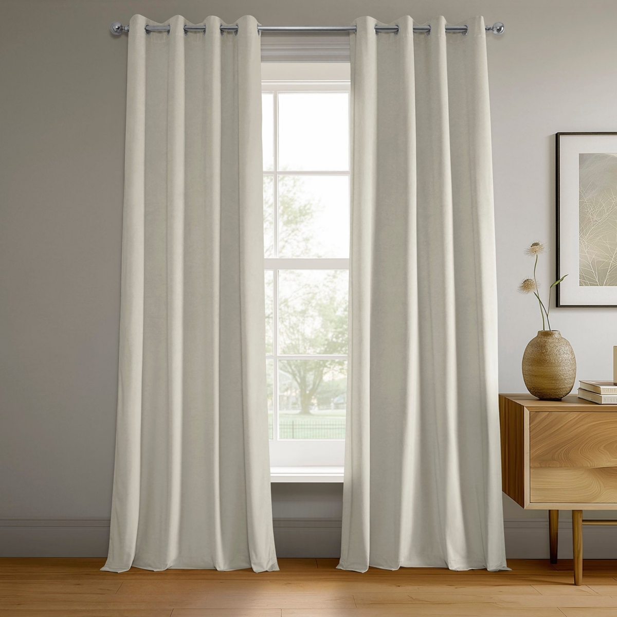 Porcelain White Grommet Signature Velvet Blackout Curtain - White