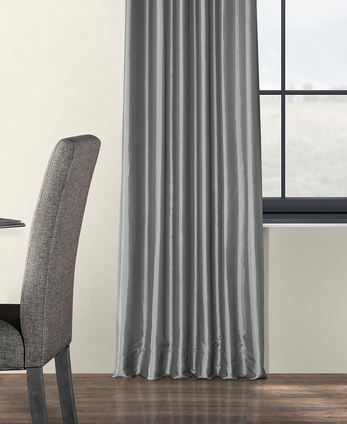 Half Price Drapes Platinum Solid Faux Silk Taffeta Room Darkening Curtain