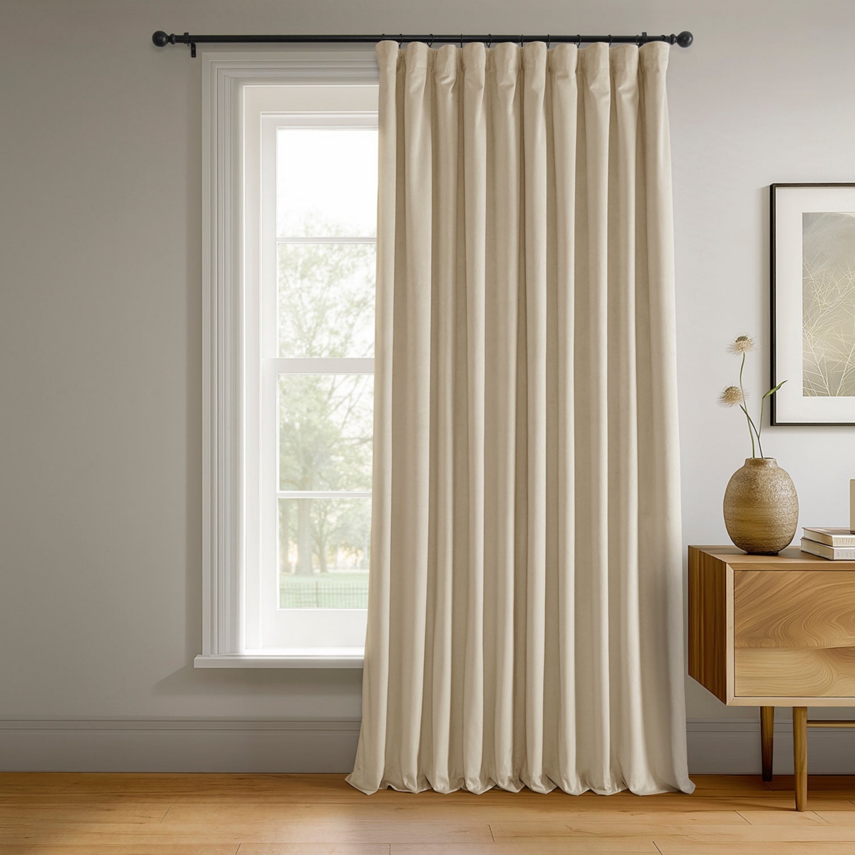 Half Price Drapes Ivory Signature Extra Wide Velvet Blackout Curtain In Cream