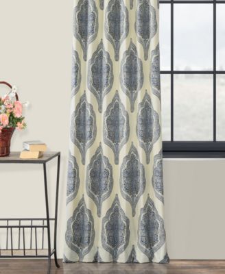 Arabesque Blue Emblem Printed Cotton Room Darkening Curtain