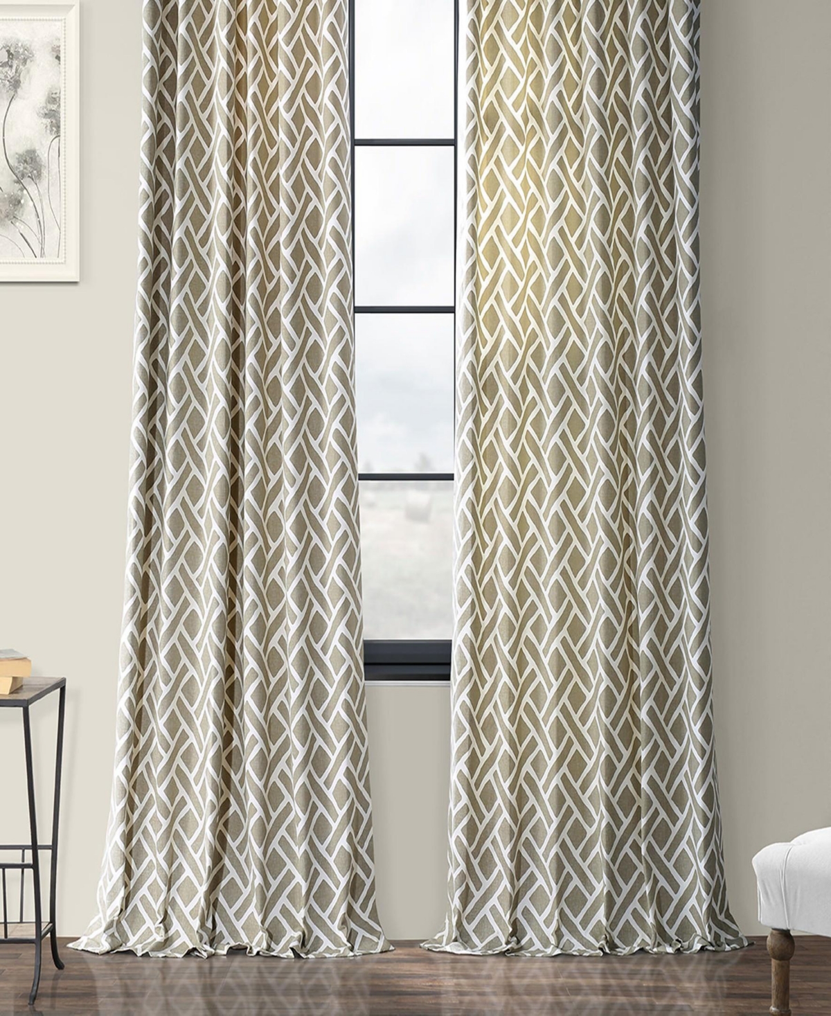 Half Price Drapes Martinique Taupe Geometric Printed Cotton Room Darkening Curtain