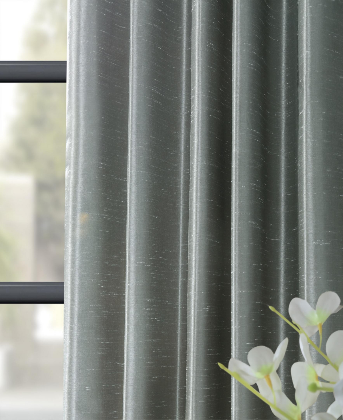 Half Price Drapes Storm Grey Vintage Textured Faux Dupioni Silk Blackout Curtain In Grey